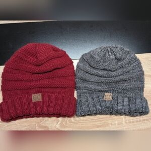 CC Knit Beanies in Red and Gray